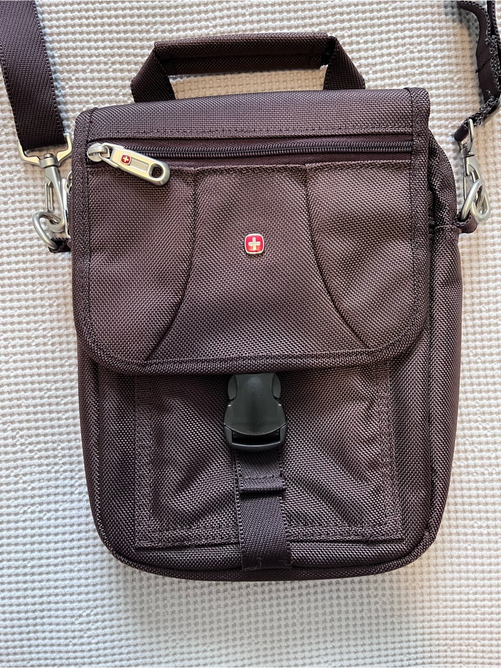 Swiss gear brown canvas cross body bag travel trip carry on utility durable
